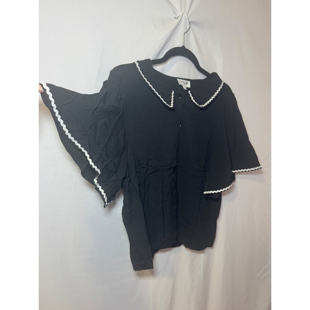 Black Rickrack Peter Pan Collar Blouse S Coquette Vintage Style Tulip B NWT - Picture 4 of 8